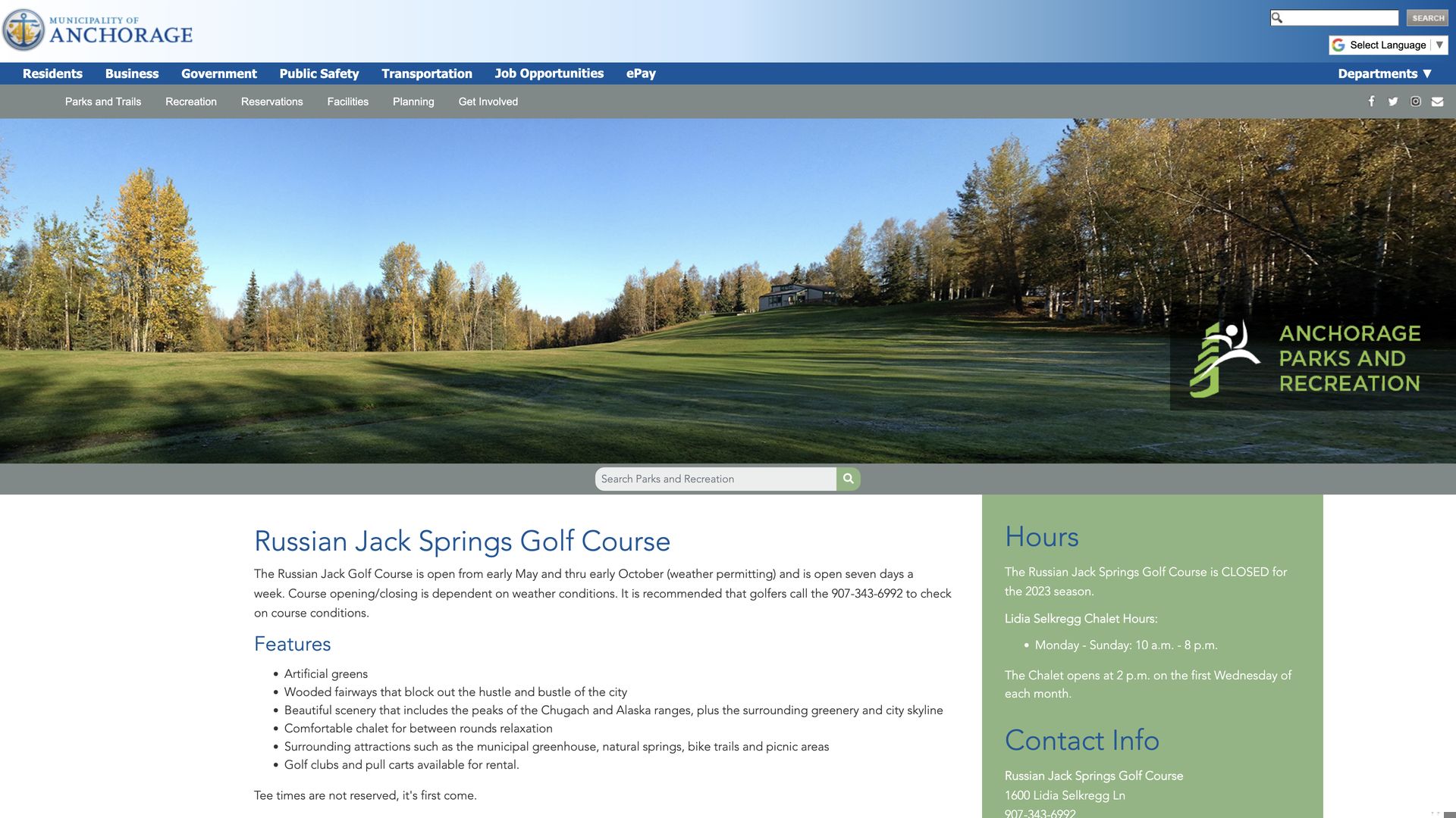 Golf Course Company Russian Jack Springs Golf Course