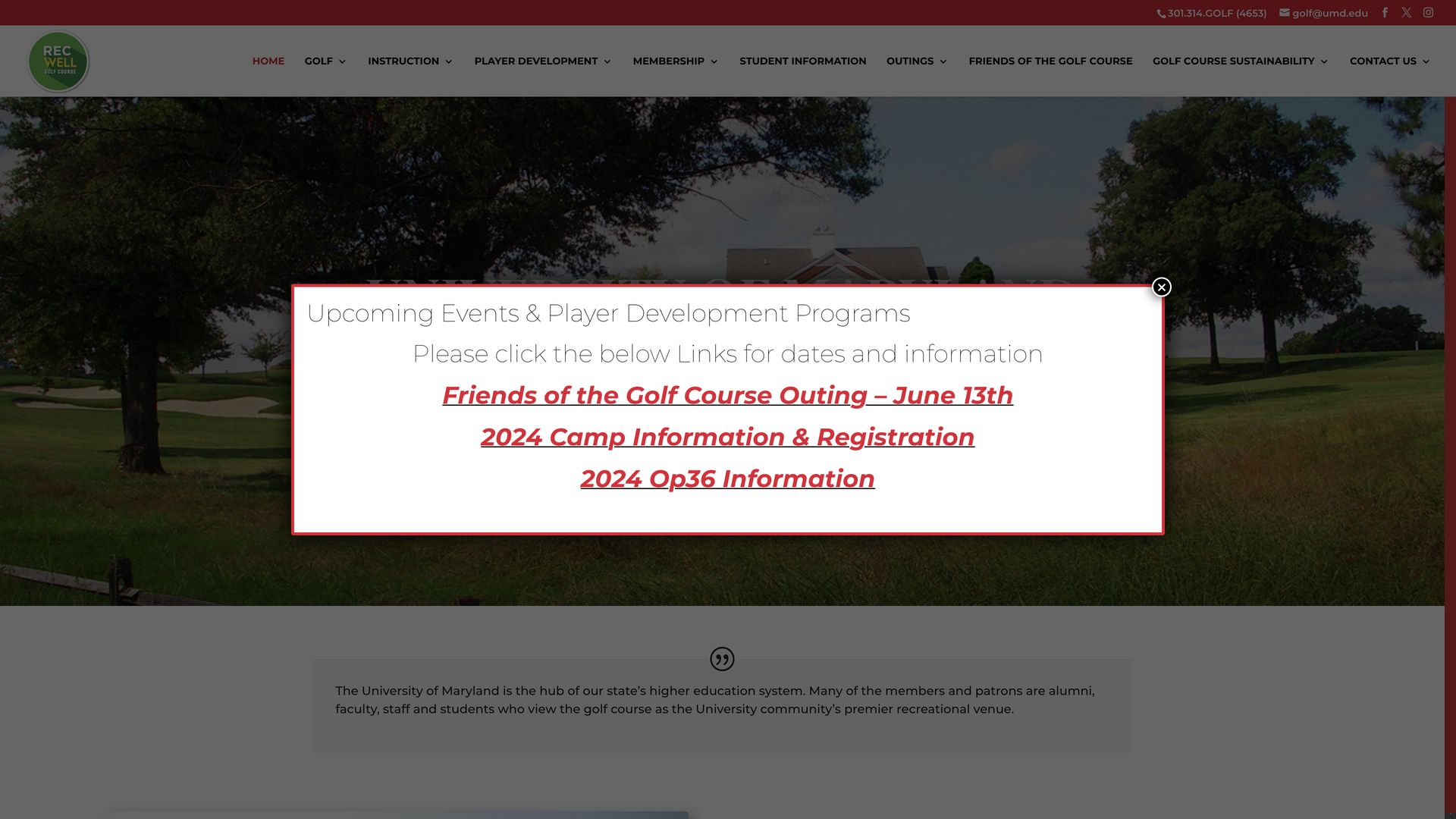 Golf Course Company University of Maryland Golf Course